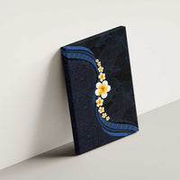 Pacific Hibiscus and Plumeria with Tapa Pattern Canvas Wall Art Dark Blue Color LT03 - Polynesian Pride