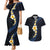 Pacific Hibiscus and Plumeria with Tapa Pattern Couples Matching Mermaid Dress and Hawaiian Shirt Dark Blue Color