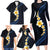 Pacific Hibiscus and Plumeria with Tapa Pattern Family Matching Long Sleeve Bodycon Dress and Hawaiian Shirt Dark Blue Color