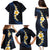 Pacific Hibiscus and Plumeria with Tapa Pattern Family Matching Puletasi and Hawaiian Shirt Dark Blue Color