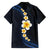 Pacific Hibiscus and Plumeria with Tapa Pattern Family Matching Puletasi and Hawaiian Shirt Dark Blue Color