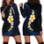 Pacific Hibiscus and Plumeria with Tapa Pattern Hoodie Dress Dark Blue Color