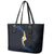 Pacific Hibiscus and Plumeria with Tapa Pattern Leather Tote Bag Dark Blue Color