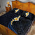 Pacific Hibiscus and Plumeria with Tapa Pattern Quilt Bed Set Dark Blue Color