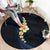 Pacific Hibiscus and Plumeria with Tapa Pattern Round Carpet Dark Blue Color