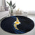 Pacific Hibiscus and Plumeria with Tapa Pattern Round Carpet Dark Blue Color