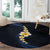 Pacific Hibiscus and Plumeria with Tapa Pattern Round Carpet Dark Blue Color