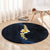 Pacific Hibiscus and Plumeria with Tapa Pattern Round Carpet Dark Blue Color