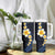 Pacific Hibiscus and Plumeria with Tapa Pattern Tumbler With Handle Dark Blue Color