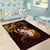 Tonga Ngatu and Hibiscus with Polynesian Tattoo Area Rug Gold and Oxblood Color