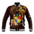 Tonga Ngatu and Hibiscus with Polynesian Tattoo Baseball Jacket Gold and Oxblood Color