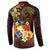 Tonga Ngatu and Hibiscus with Polynesian Tattoo Button Sweatshirt Gold and Oxblood Color