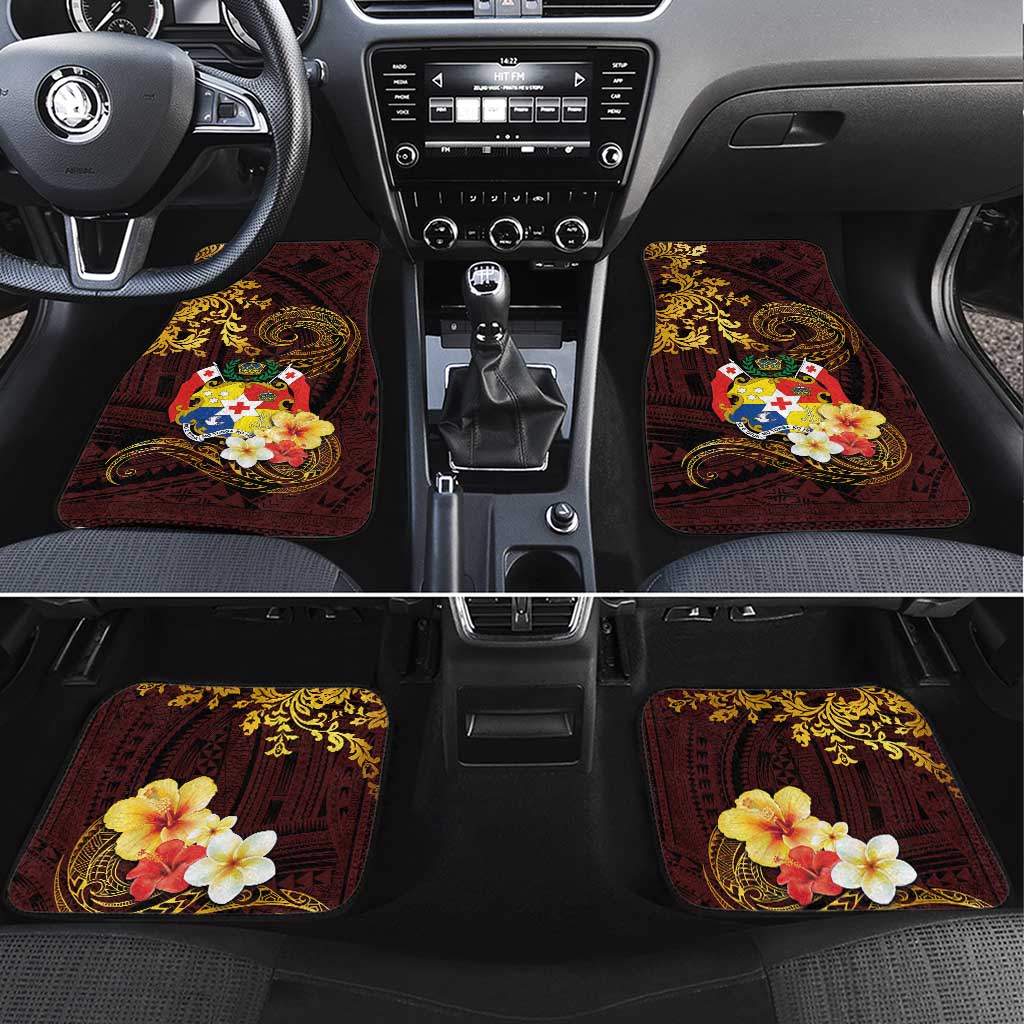 Tonga Ngatu and Hibiscus with Polynesian Tattoo Car Mats Gold and Oxblood Color LT03 Set 4pcs Oxblood - Polynesian Pride