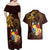 Tonga Ngatu and Hibiscus with Polynesian Tattoo Couples Matching Off Shoulder Maxi Dress and Hawaiian Shirt Gold and Oxblood Color