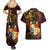 Tonga Ngatu and Hibiscus with Polynesian Tattoo Couples Matching Summer Maxi Dress and Hawaiian Shirt Gold and Oxblood Color