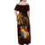 Tonga Ngatu and Hibiscus with Polynesian Tattoo Family Matching Off Shoulder Maxi Dress and Hawaiian Shirt Gold and Oxblood Color