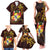 Tonga Ngatu and Hibiscus with Polynesian Tattoo Family Matching Tank Maxi Dress and Hawaiian Shirt Gold and Oxblood Color