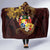 Tonga Ngatu and Hibiscus with Polynesian Tattoo Hooded Blanket Gold and Oxblood Color