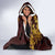 Tonga Ngatu and Hibiscus with Polynesian Tattoo Hooded Blanket Gold and Oxblood Color