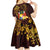 Tonga Ngatu and Hibiscus with Polynesian Tattoo Kid Short Sleeve Dress Gold and Oxblood Color