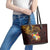 Tonga Ngatu and Hibiscus with Polynesian Tattoo Leather Tote Bag Gold and Oxblood Color