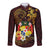 Tonga Ngatu and Hibiscus with Polynesian Tattoo Long Sleeve Button Shirt Gold and Oxblood Color