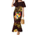 Tonga Ngatu and Hibiscus with Polynesian Tattoo Mermaid Dress Gold and Oxblood Color