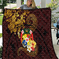 Tonga Ngatu and Hibiscus with Polynesian Tattoo Quilt Gold and Oxblood Color LT03 Oxblood - Polynesian Pride