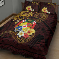 Tonga Ngatu and Hibiscus with Polynesian Tattoo Quilt Bed Set Gold and Oxblood Color LT03 - Polynesian Pride