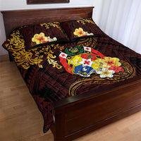Tonga Ngatu and Hibiscus with Polynesian Tattoo Quilt Bed Set Gold and Oxblood Color LT03 - Polynesian Pride
