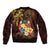 Tonga Ngatu and Hibiscus with Polynesian Tattoo Sleeve Zip Bomber Jacket Gold and Oxblood Color