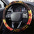 Tonga Ngatu and Hibiscus with Polynesian Tattoo Steering Wheel Cover Gold and Oxblood Color