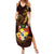 Tonga Ngatu and Hibiscus with Polynesian Tattoo Summer Maxi Dress Gold and Oxblood Color