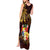 Tonga Ngatu and Hibiscus with Polynesian Tattoo Tank Maxi Dress Gold and Oxblood Color