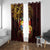 Tonga Ngatu and Hibiscus with Polynesian Tattoo Window Curtain Gold and Oxblood Color