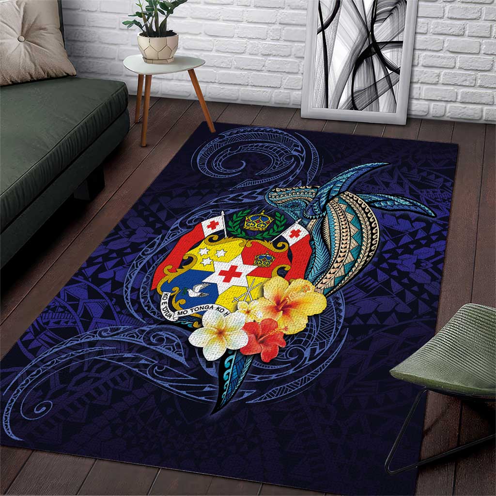 Tonga Vava'u Humpback Whale Blue Water Area Rug Polynesian Hibiscus Flowers LT03 Blue - Polynesian Pride