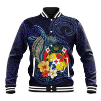 Tonga Vava'u Humpback Whale Blue Water Baseball Jacket Polynesian Hibiscus Flowers LT03 Unisex Blue - Polynesian Pride
