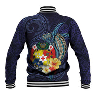 Tonga Vava'u Humpback Whale Blue Water Baseball Jacket Polynesian Hibiscus Flowers LT03 - Polynesian Pride