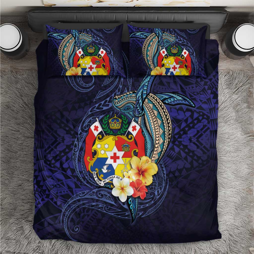 Tonga Vava'u Humpback Whale Blue Water Bedding Set Polynesian Hibiscus Flowers