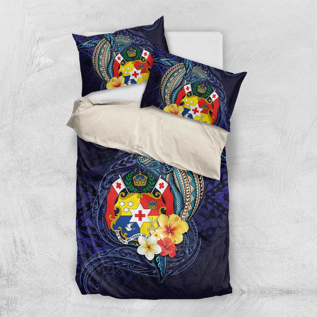 Tonga Vava'u Humpback Whale Blue Water Bedding Set Polynesian Hibiscus Flowers LT03 US Twin 172cm x 218cm Blue - Polynesian Pride
