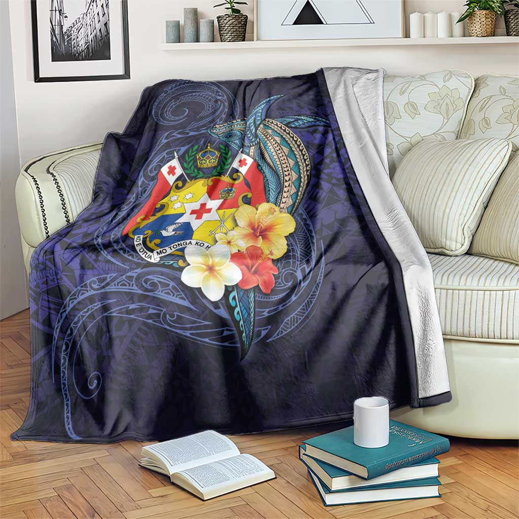 Tonga Vava'u Humpback Whale Blue Water Blanket Polynesian Hibiscus Flowers LT03 Blue - Polynesian Pride