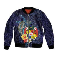 Tonga Vava'u Humpback Whale Blue Water Bomber Jacket Polynesian Hibiscus Flowers LT03 Unisex Blue - Polynesian Pride