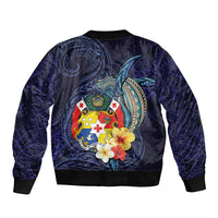 Tonga Vava'u Humpback Whale Blue Water Bomber Jacket Polynesian Hibiscus Flowers LT03 - Polynesian Pride