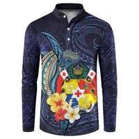 Tonga Vava'u Humpback Whale Blue Water Button Sweatshirt Polynesian Hibiscus Flowers LT03 Blue - Polynesian Pride