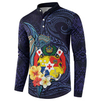 Tonga Vava'u Humpback Whale Blue Water Button Sweatshirt Polynesian Hibiscus Flowers LT03 - Polynesian Pride
