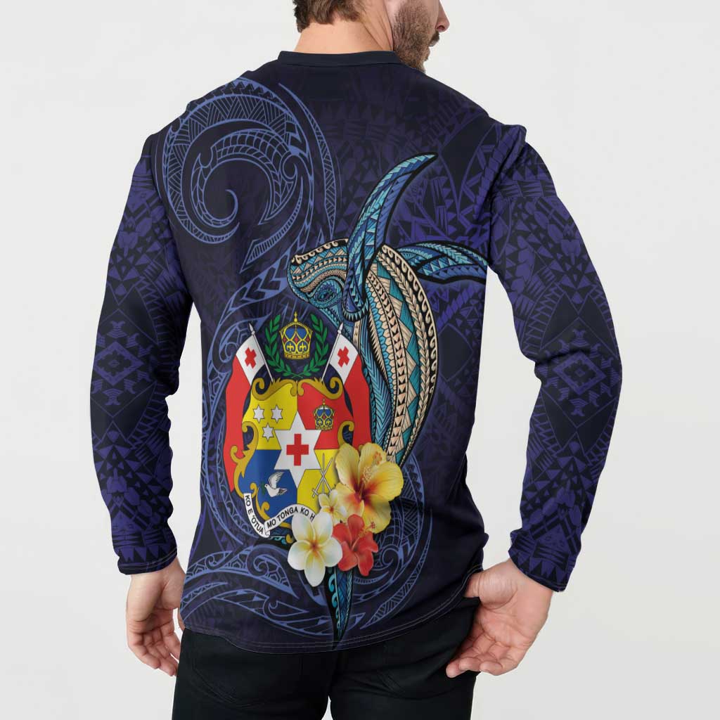 Tonga Vava'u Humpback Whale Blue Water Button Sweatshirt Polynesian Hibiscus Flowers LT03 - Polynesian Pride