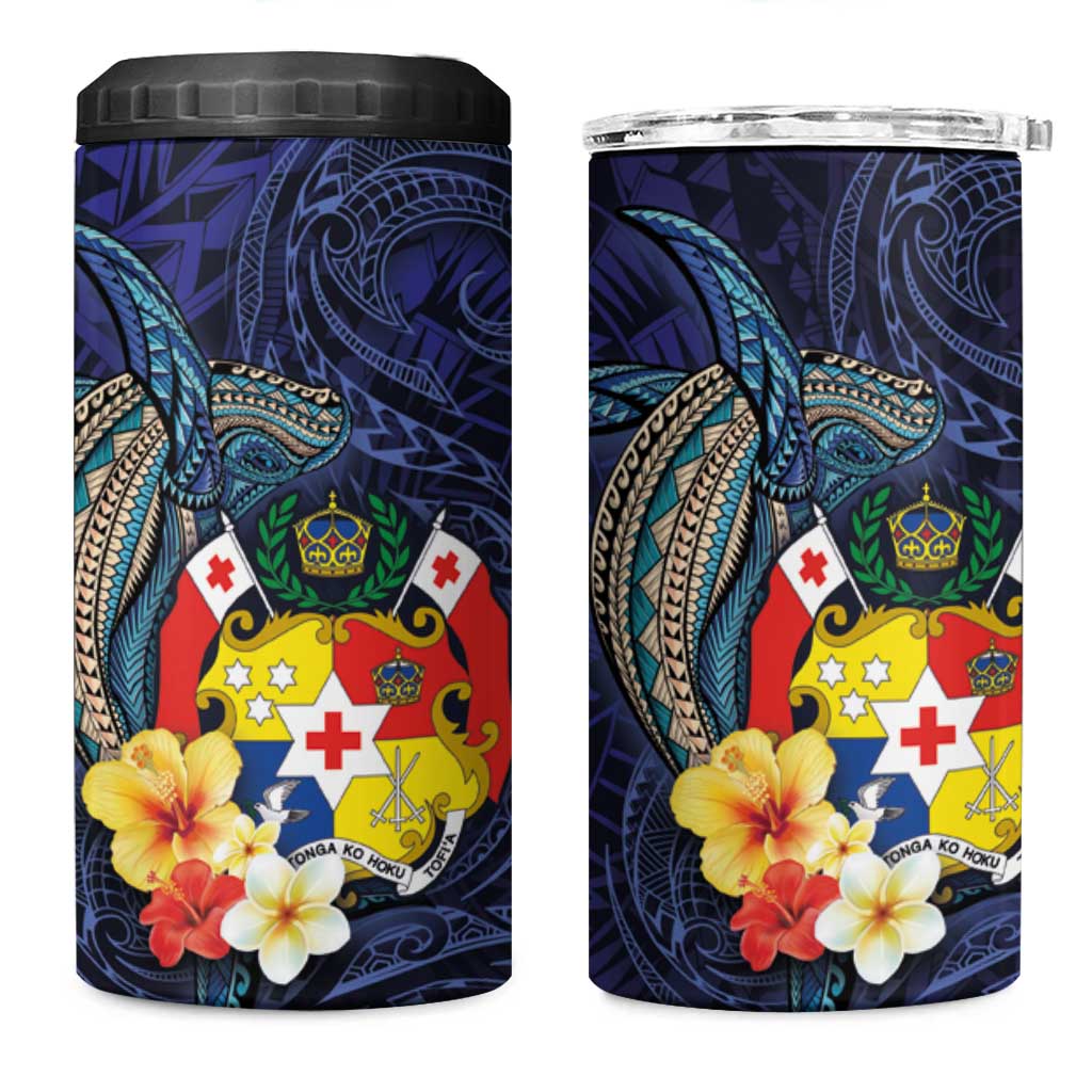 Tonga Vava'u Humpback Whale Blue Water 4 in 1 Can Cooler Tumbler Polynesian Hibiscus Flowers LT03 One Size: 16 oz Blue - Polynesian Pride