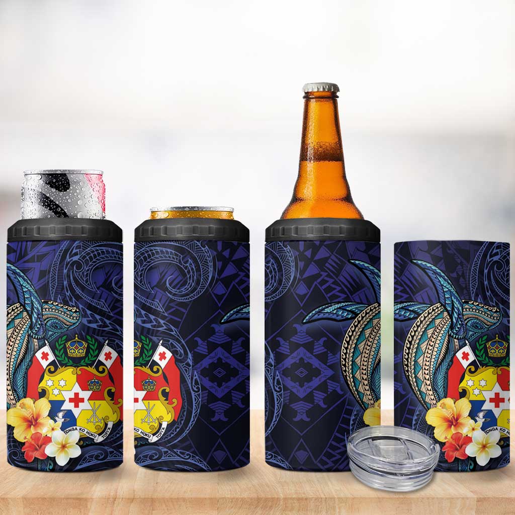 Tonga Vava'u Humpback Whale Blue Water 4 in 1 Can Cooler Tumbler Polynesian Hibiscus Flowers LT03 - Polynesian Pride