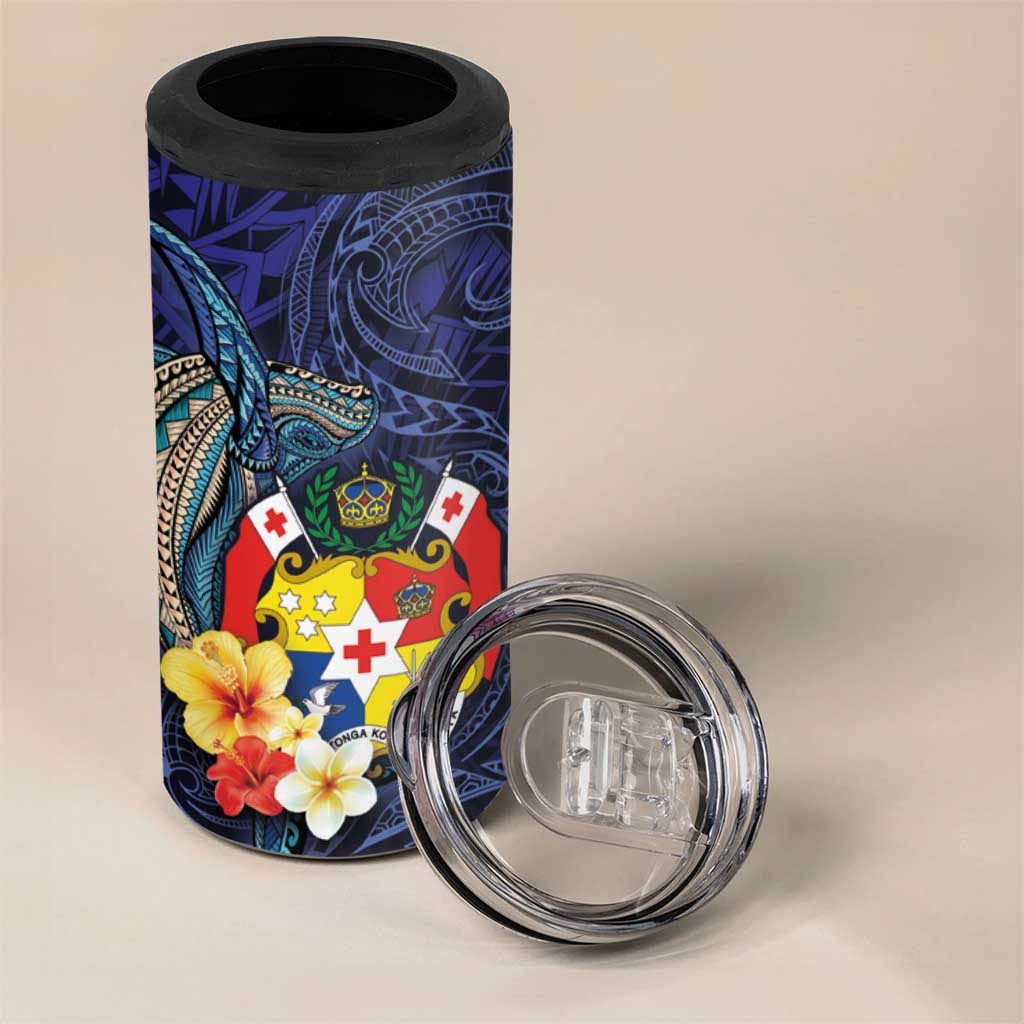 Tonga Vava'u Humpback Whale Blue Water 4 in 1 Can Cooler Tumbler Polynesian Hibiscus Flowers LT03 - Polynesian Pride