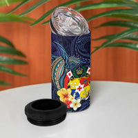 Tonga Vava'u Humpback Whale Blue Water 4 in 1 Can Cooler Tumbler Polynesian Hibiscus Flowers LT03 - Polynesian Pride